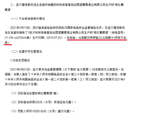 超市因山梨酸钾超标遭重罚 秦皇岛拉图堡葡萄酒的质量隐患与市场监管反思